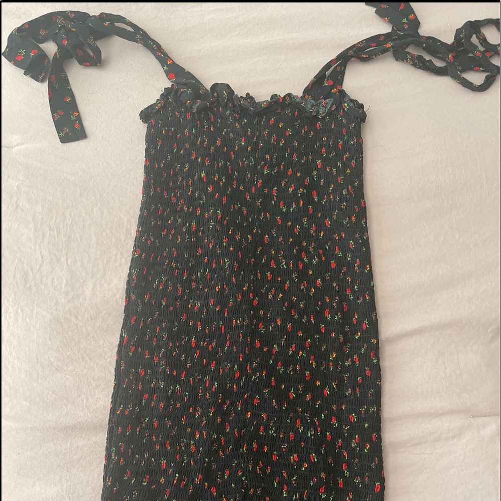 FREE PEOPLE smocked black dress with flowers